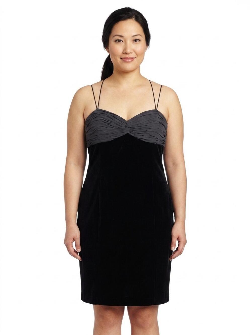 American Living Black Velvet Gray Ruched Sweetheart Dress Women Size 16